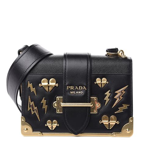 PRADA City Calf Cahier Astrology Pouch Black 